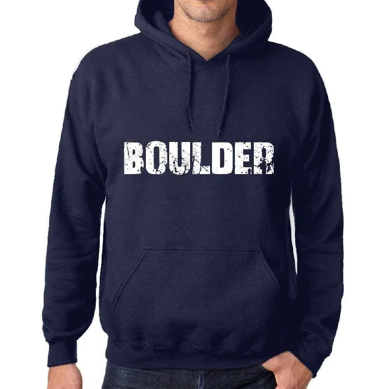 Unisex Printed Graphic Cotton Hoodie Popular Words BOULDER French Navy