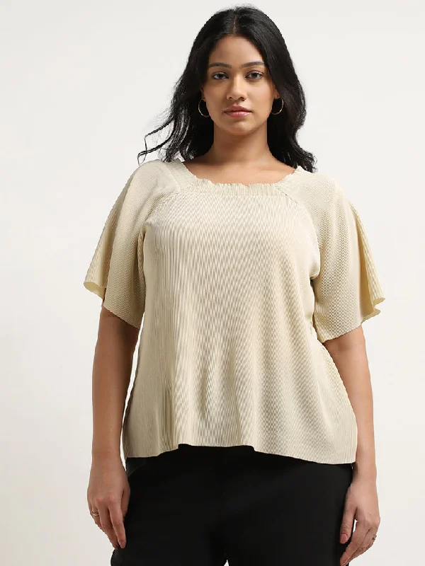 Gia Beige Plisse Top