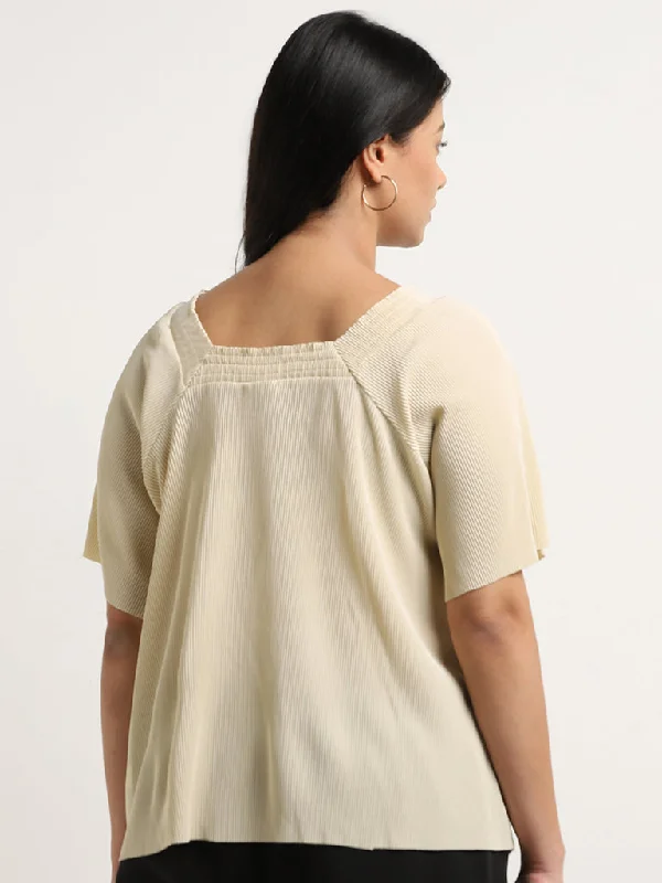 Gia Beige Plisse Top