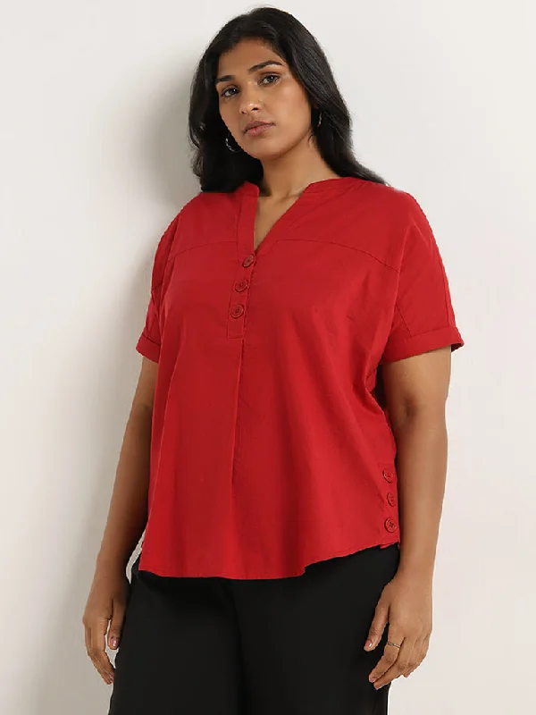 Gia Red Solid Cotton Top