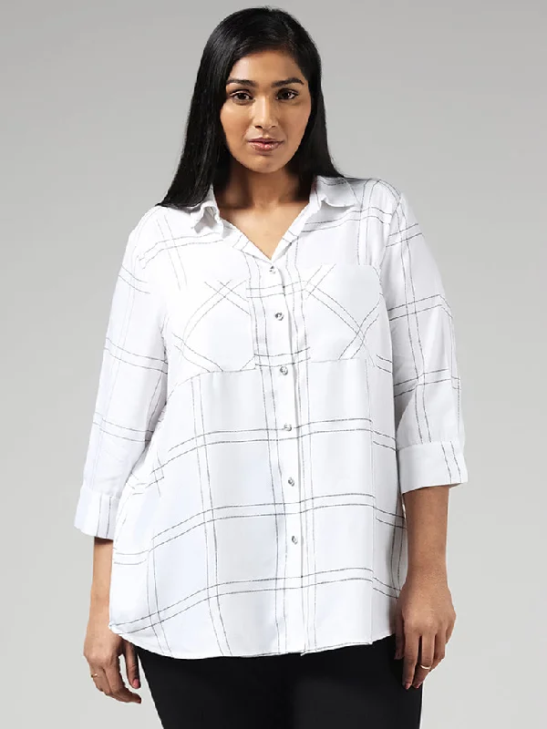 Gia Solid White Checked Shirt