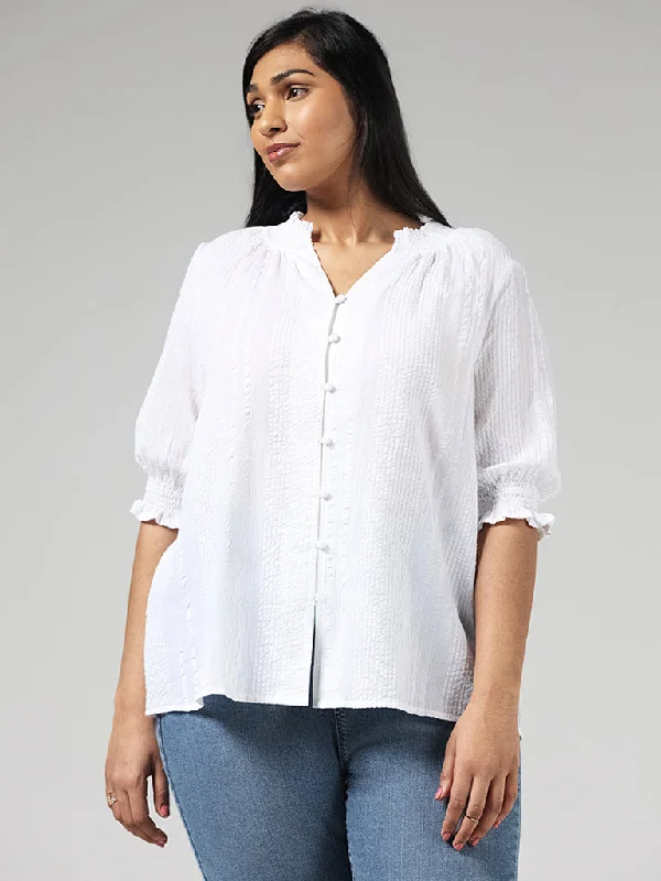 Gia White Crinkled Smock Cotton Top