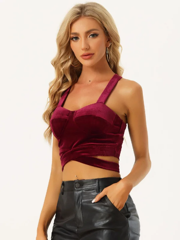 Crop Tank Tops Strappy Deep V Sleeveless Velvet Tube Top