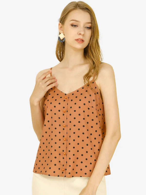 Summer Cami Polka Dots Casual Sleeveless Spaghetti Strap Tank Top