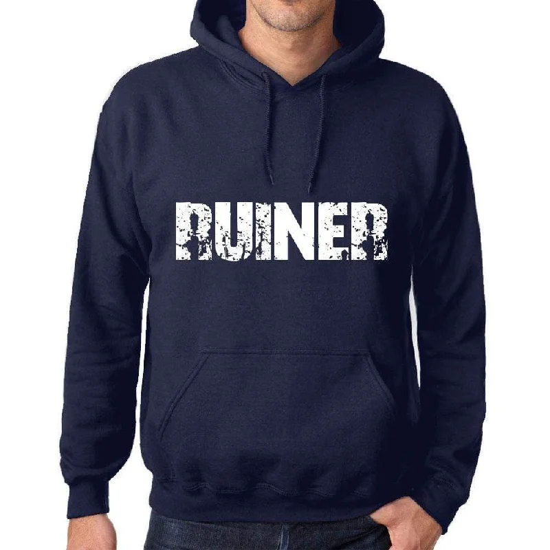 Unisex Printed Graphic Cotton Hoodie Popular Words RUINER French Navy