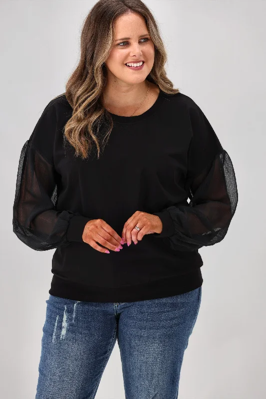 Shine On label Reese Sheer Sleeve Top Black Check