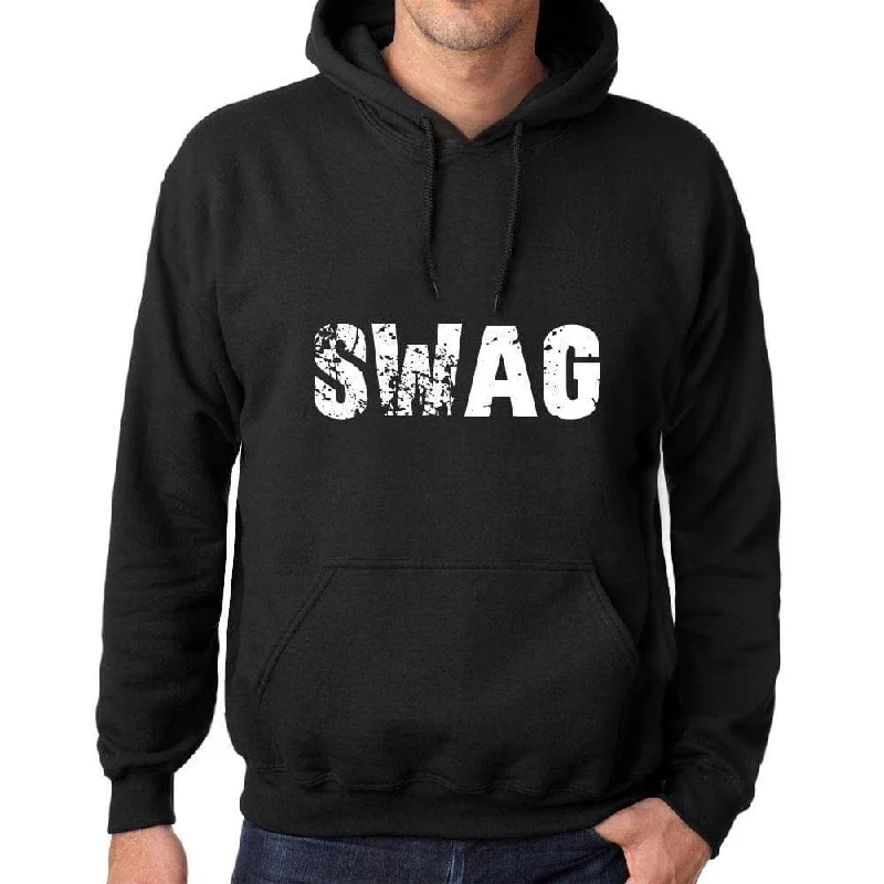 Men's Women's Unisex Printed Graphic Cotton Hoodie Soft Heavyweight Hooded Sweatshirt Pullover Popular Words SWAG Deep Black