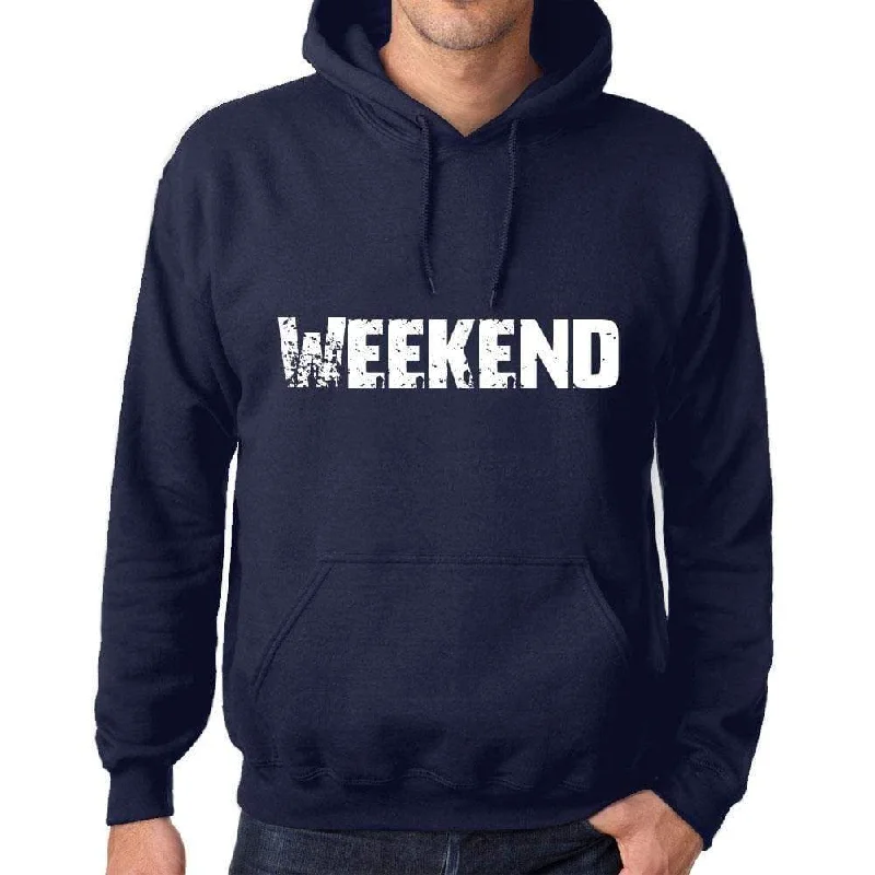 Unisex Printed Graphic Cotton Hoodie Popular Words WEEKEND French Navy